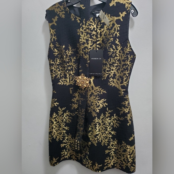 andrew gn gold dress Gold Rhinestone Drape Midi Dress – self-portrait-US main image 0